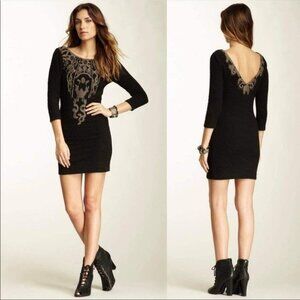 Free people Black textured “Looking for a Stud” studded 3/4 sleeve mini dress